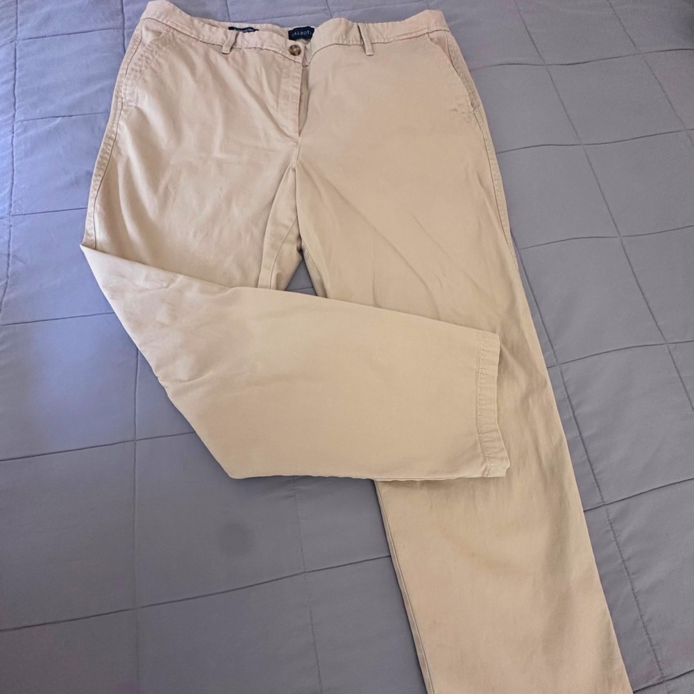 Talbots Relaxed Chino Pants Womens 16 Khaki Cotton Stretch Straight Leg Work